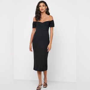 Topshop Women Black Off Shoulder Bardot Wrap Dress